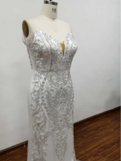 HW106 Luxury Beaded mermaid Wedding Dress With overskirt