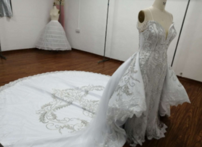 HW106 Luxury Beaded mermaid Wedding Dress With overskirt