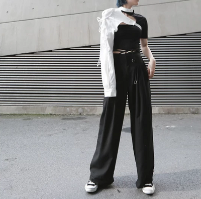 TJ77 Chic design Kpop One-sided Long-sleeve Tops(Milk White/Black)