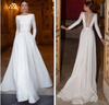 CW436 Classy O-neck Long Sleeve A Line Bridal Dresses