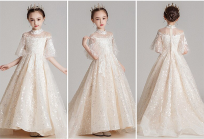 FG355 Luxurious high neck floral embroidery Pageant Dress for girls