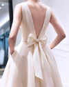 CW439 Deep V-Neck Simple Satin Wedding Dress With Bow Back