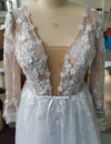 CW441 Deep V Neck Backless 3D Floral Lace Beach Bridal Gown