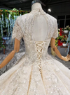HW85 Luxury vintage high neck lace wedding Gown with ruffle train