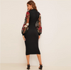 MX197 Flower Embroidered Mesh lantern Sleeve Bodycon Dress