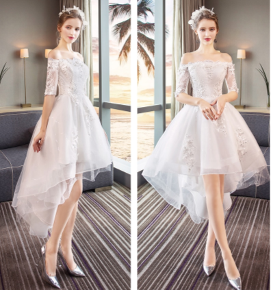 SS135 Off The Shoulder White High Low Wedding Dress