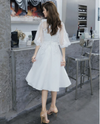 SS136 Simple V neck half sleeves short Wedding Dress