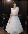 SS140 Simple white sequined short Wedding dress