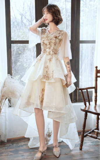 PP349 Prom dress Champagne Short Front Long Back