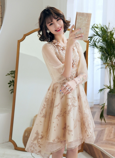 PP350 Champagne High Low Prom Dresses