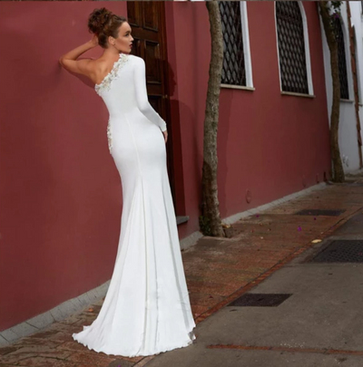 CW254 One shoulder minimal mermaid Wedding Dress