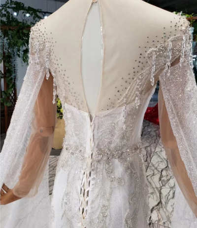 HW92 Long sleeves shawl o-neck sequined mermaid wedding gown