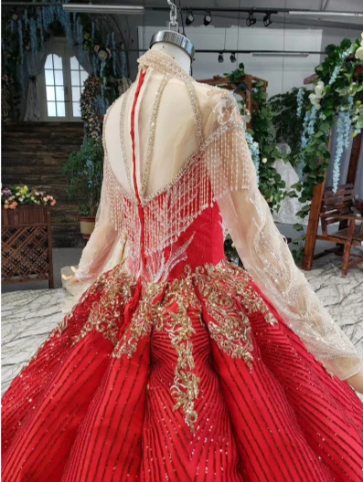 CG99 Red high neck long sleeve ball gown Quinceanera Dresses