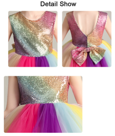 FG372 Rainbow Sequins Tutu Dress for Girls