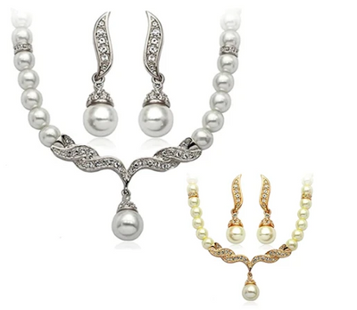 BJ110 : 2 colors Pearls Bridal jewelry sets:Necklace+Studs Earrings