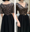 PP356 Black Half sleeves sequined Evening Dress