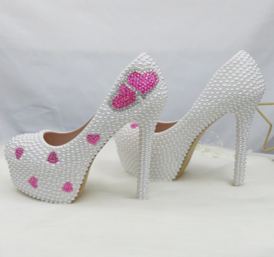 BS142 Lover heart White pearl Bridal Shoes , matching purse