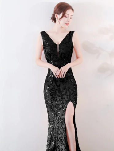 PP237 Sequined V-neck mermaid Evening Dresses( 4 Colors)