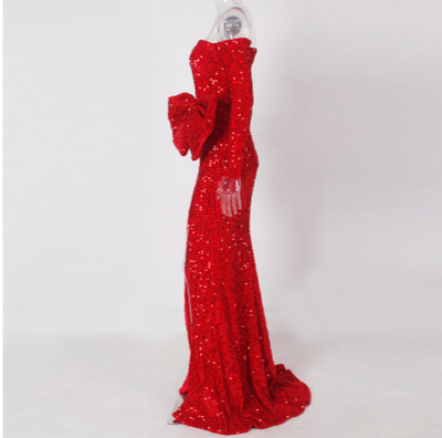 PP376 off the shoulder Red Sequined Party Dress