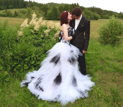 CG32 Black and White Gothic Wedding Dress