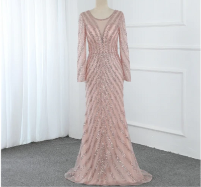 LG204 Dubai Glitter O-Neck Mermaid Evening gowns(Pink/Grey)