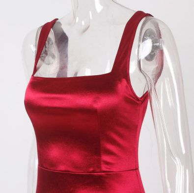 PP378 Simple Square Collar Satin Maxi Dresses ( 3 Colors )
