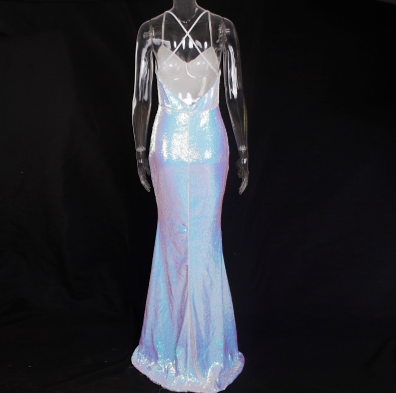 PP379 : 2 style White Shiny Sequined Maxi Dresses