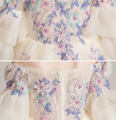 FG393 : 3 style Champagne Floral Girls Princess Dresses (1-14 Yrs)