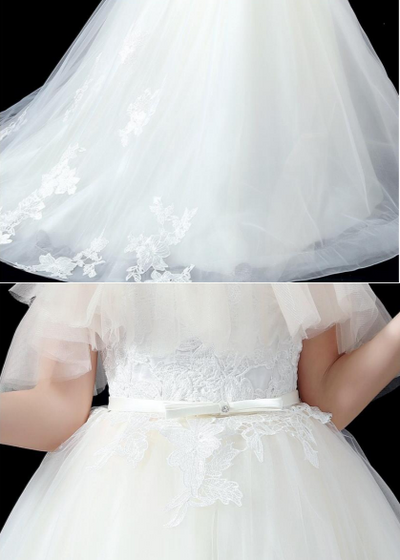 FG394 White Lace Tailing Flower Girl Dress (1-14 Yrs )