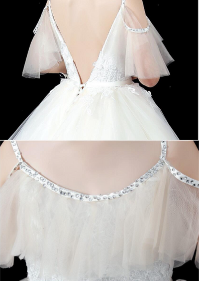 FG394 White Lace Tailing Flower Girl Dress (1-14 Yrs )
