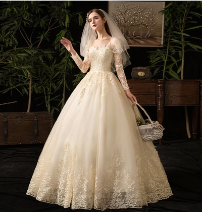 CW255 Vintage cheap full Sleeve Lace Bridal Gown