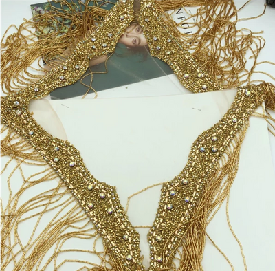 WJ23 Handmade Deep V Crystal  tassels fringe Bridal shawl(7 Colors)