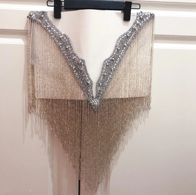WJ23 Handmade Deep V Crystal  tassels fringe Bridal shawl(7 Colors)