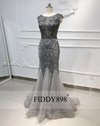 LG329 Real Photo Cap Sleeves Shiny Crystal Beaded Evening Gown(2 Colors)