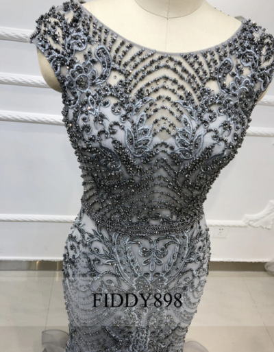 LG329 Real Photo Cap Sleeves Shiny Crystal Beaded Evening Gown(2 Colors)