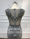 LG329 Real Photo Cap Sleeves Shiny Crystal Beaded Evening Gown(2 Colors)