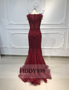 LG329 Real Photo Cap Sleeves Shiny Crystal Beaded Evening Gown(2 Colors)