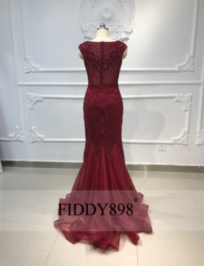 LG329 Real Photo Cap Sleeves Shiny Crystal Beaded Evening Gown(2 Colors)
