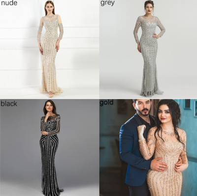 LG203 Luxury Sparkly long sleeves Diamond Evening Gowns (4 Colors)