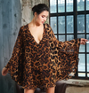 MX204 Deep V-Neck Open Back Cloak Style Leopard Chiffon Dress