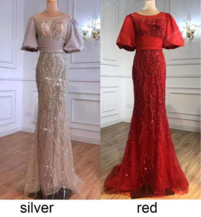 LG365 Luxury beaded half puff sleeves Evening Gowns ( 2 Colors )