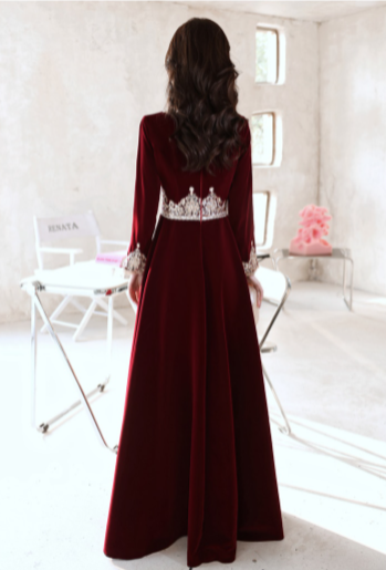 BH291 Simple Burgundy velvet Bridesmaid Dress