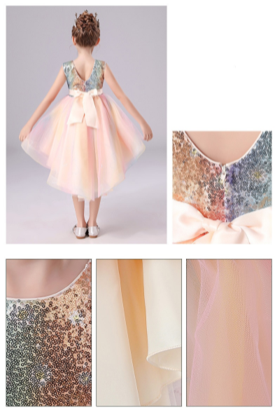 FG414 Sequin short front long back Party dress for girls
