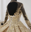 HW102 Princess Long sleeve golden lace wedding dresses.