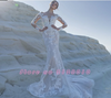 HW104 : 2in1 Long sleeve mermaid wedding dress with removable train