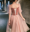 BH299 : 4 styles Simple Korean Pink Tea-Length Bridesmaid dresses