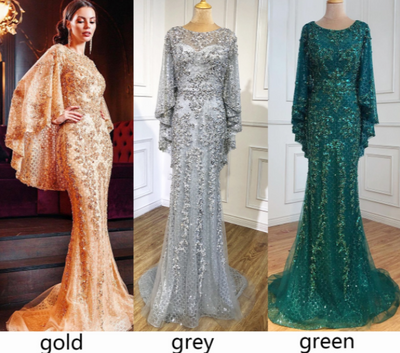 LG358 Luxury pearls beading Evening Gown with cape(3 Colors)
