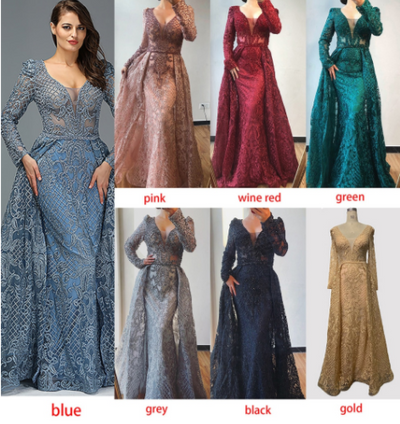 LG176 Luxury Arabic Evening Gowns with overskirt (9 colors)