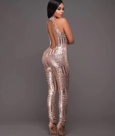JR52 sexy halter neck sequin skinny Jumpsuits