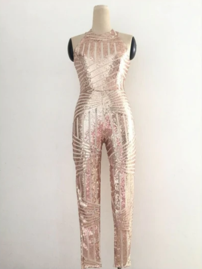 JR52 sexy halter neck sequin skinny Jumpsuits